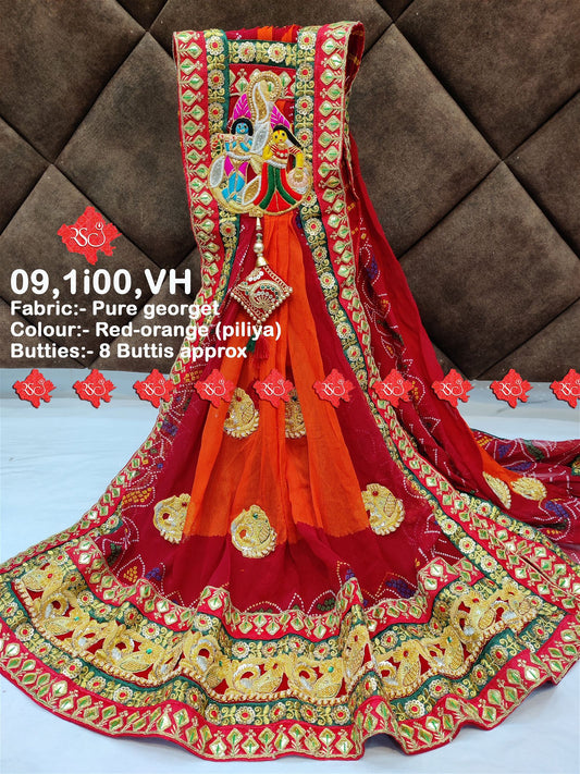 Rajasthani Marwari Bandhani Broch BelButti Stole Pure Georget Odhna - ranisatiyacreation