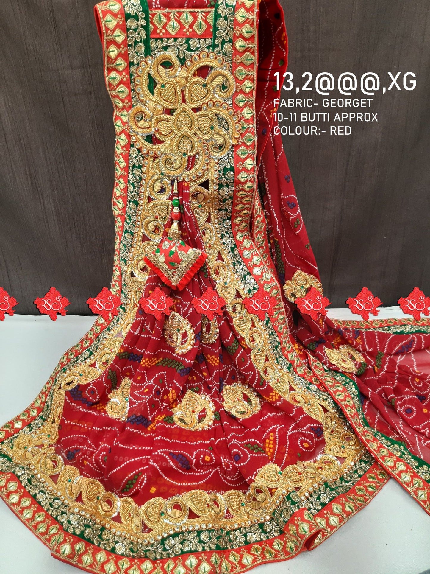 Rajasthani Marwari Bandhani Broch Bell Butti Pure Georget Odhna - ranisatiyacreation