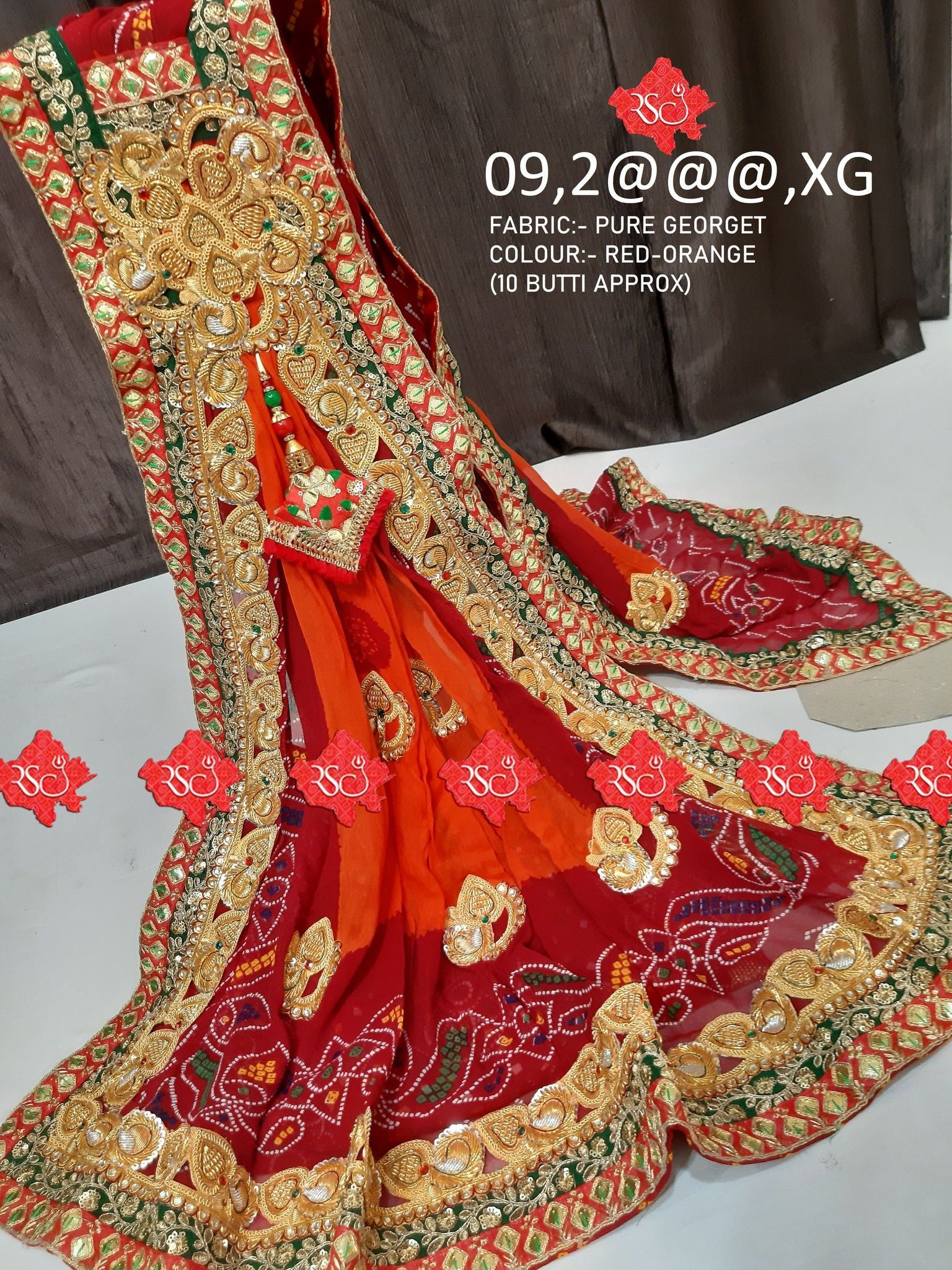 Rajasthani Marwari Bandhani Broch Bell Butti Pure Georget Odhna - ranisatiyacreation