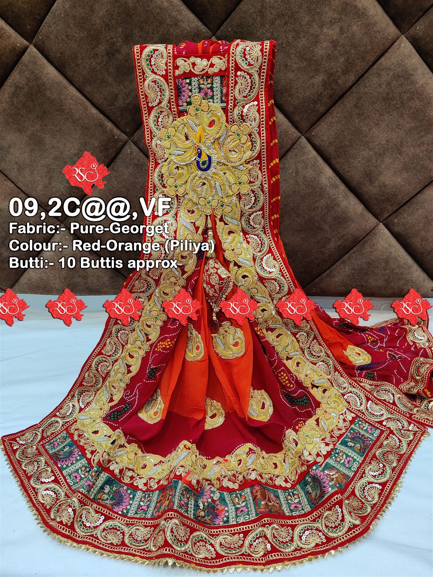 Rajasthani Marwari Bandhani Broch Bell Butti Pure Georget Odhna - ranisatiyacreation