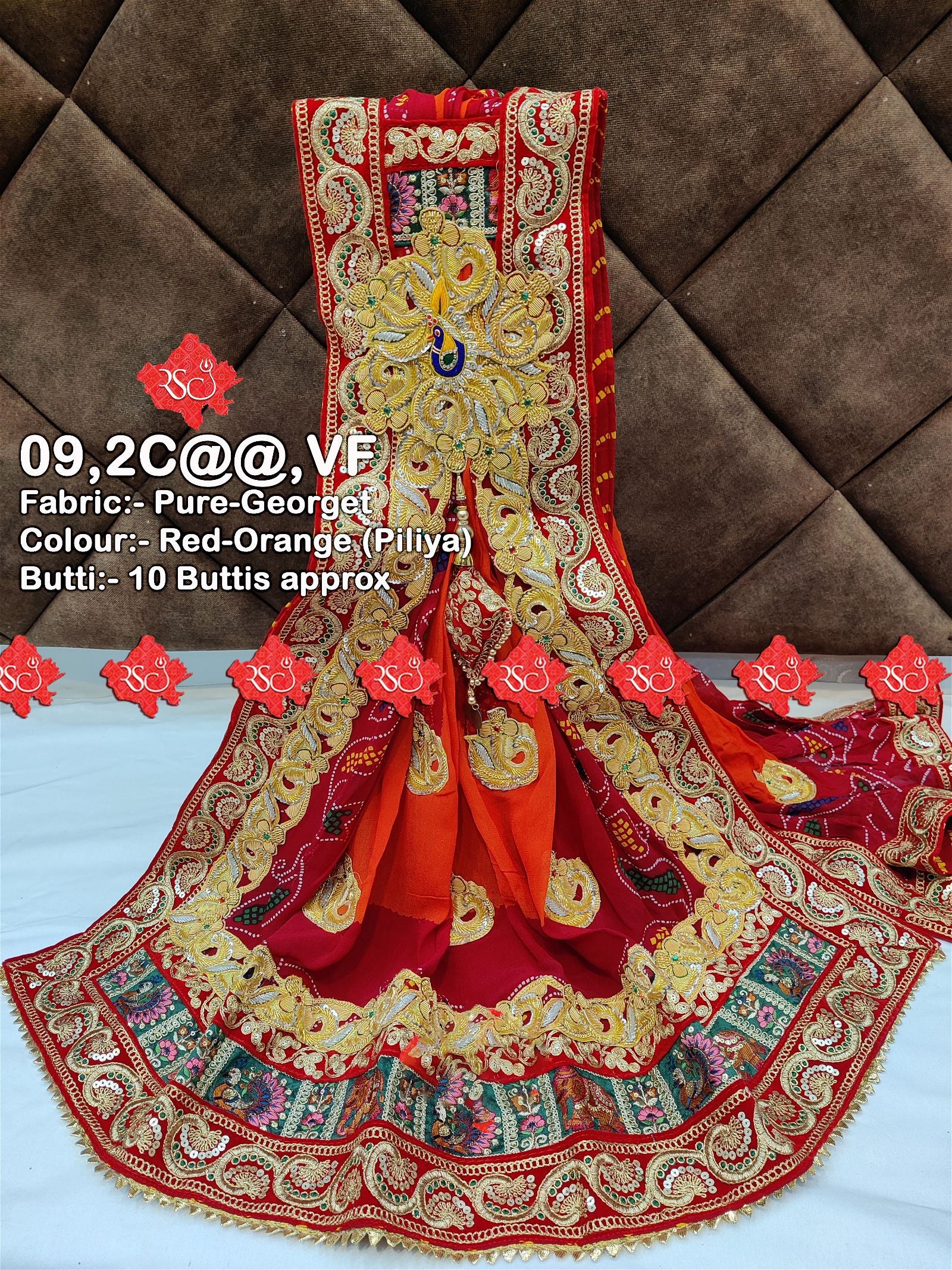 Rajasthani Marwari Bandhani Broch Bell Butti Pure Georget Odhna - ranisatiyacreation