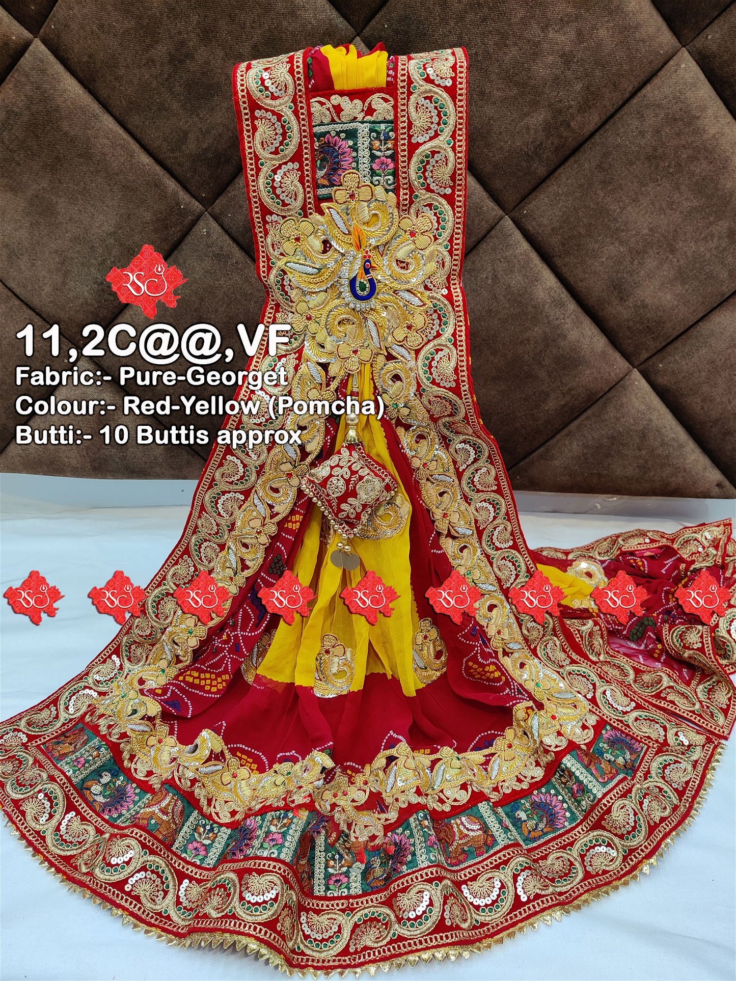 Rajasthani Marwari Bandhani Broch Bell Butti Pure Georget Odhna - ranisatiyacreation