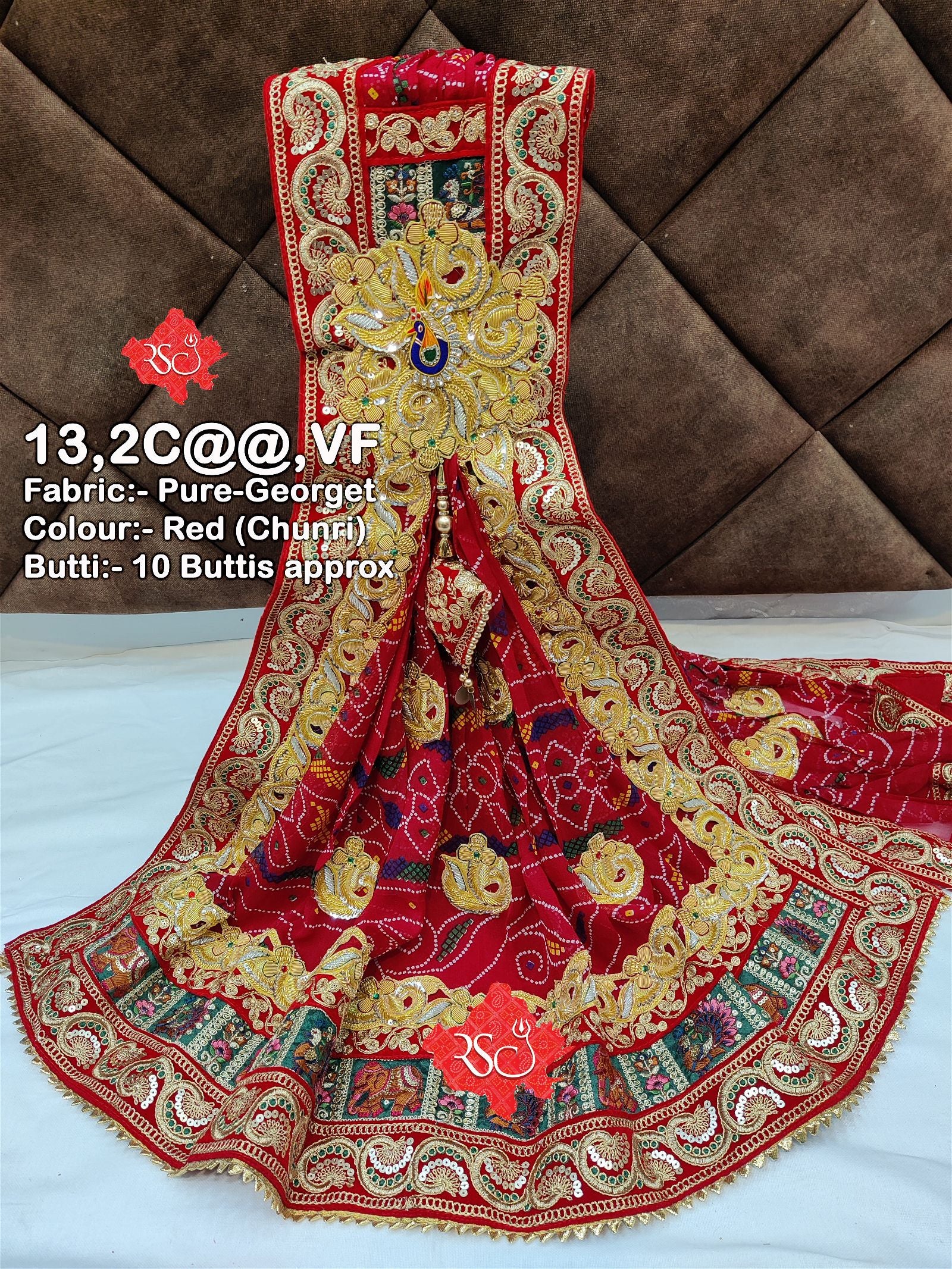 Rajasthani Marwari Bandhani Broch Bell Butti Pure Georget Odhna - ranisatiyacreation