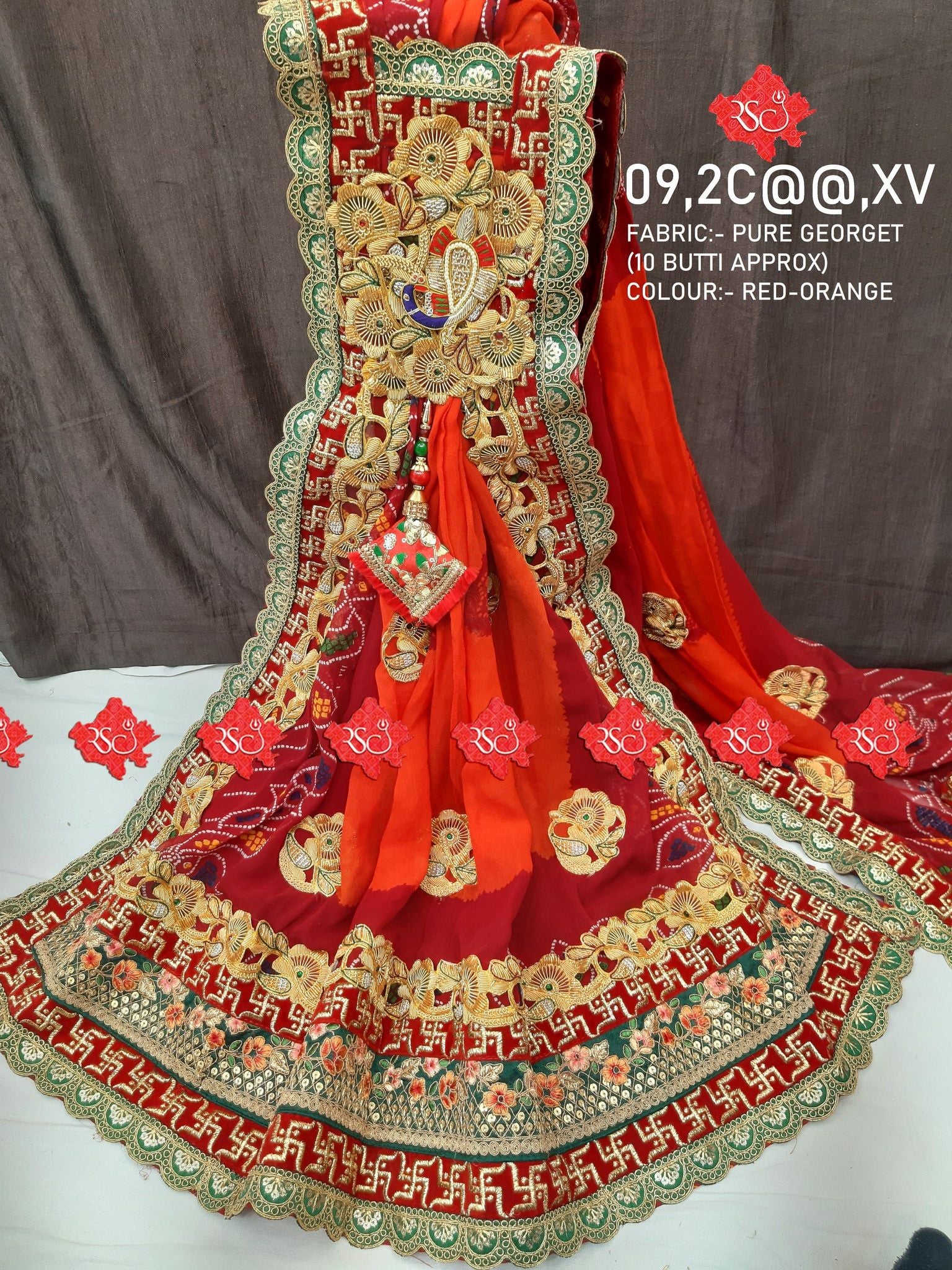 Rajasthani Marwari Bandhani Broch Bell Butti Pure Georget Odhna - ranisatiyacreation