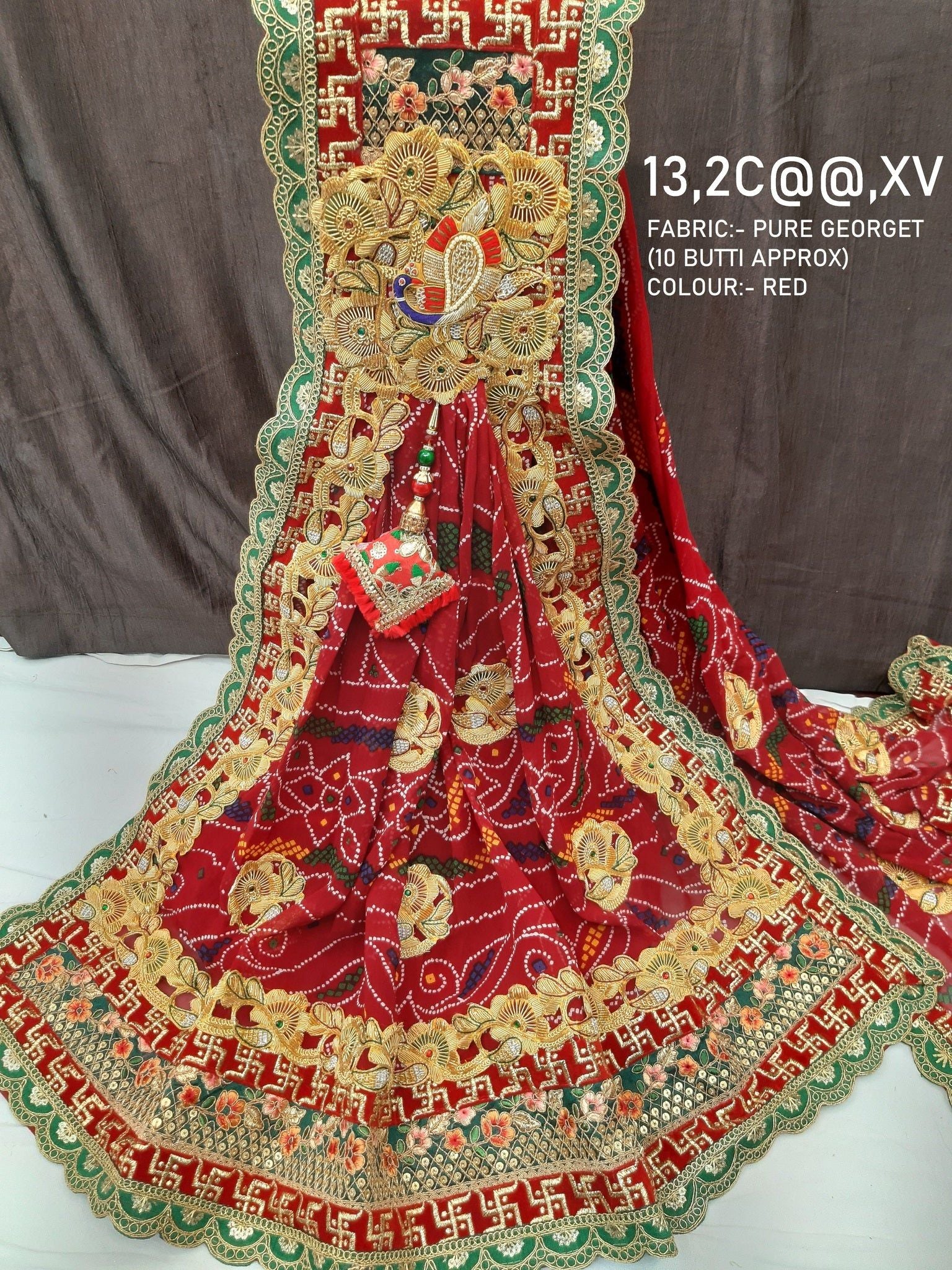 Rajasthani Marwari Bandhani Broch Bell Butti Pure Georget Odhna - ranisatiyacreation