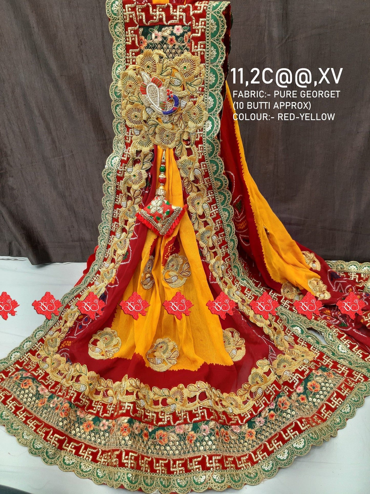 Rajasthani Marwari Bandhani Broch Bell Butti Pure Georget Odhna - ranisatiyacreation