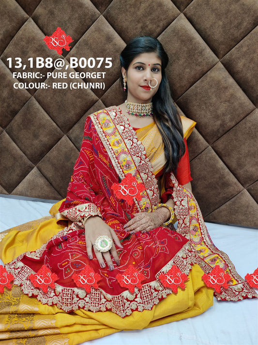 Ranisatiya Rajasthani Pure Georget Marwadi Bandhej Print  Odhna - ranisatiyacreation