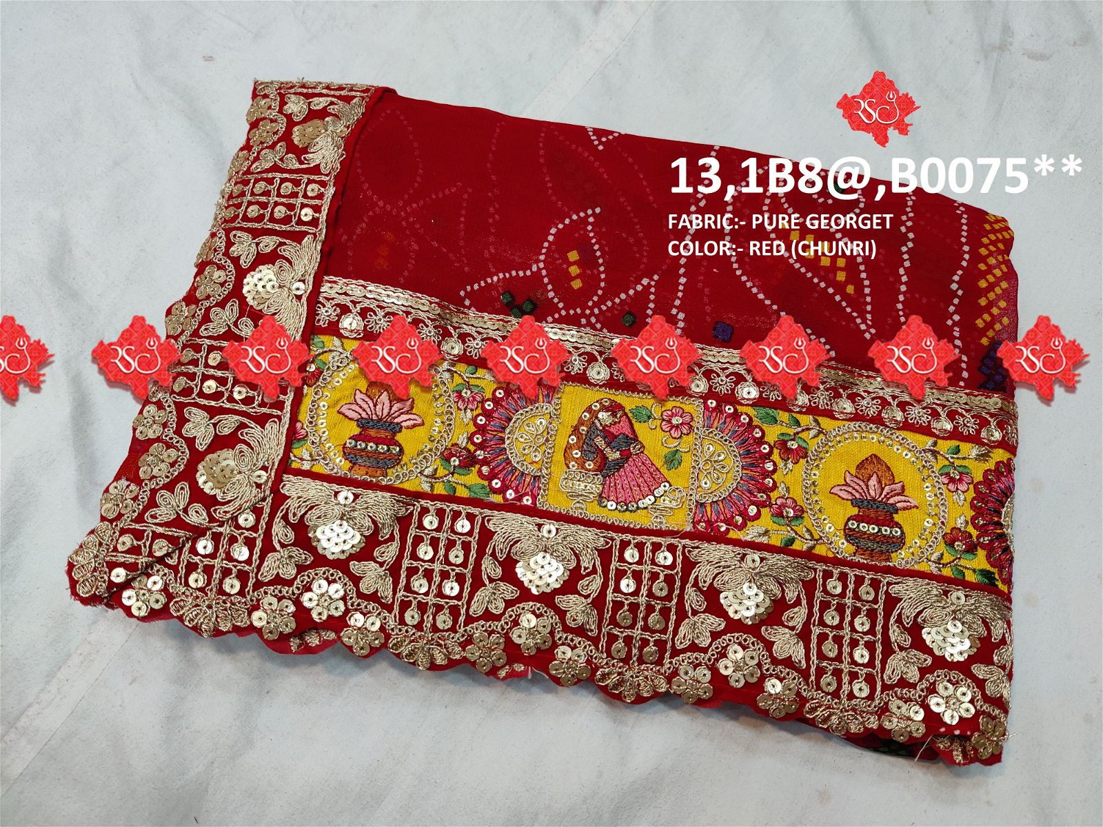 Ranisatiya Rajasthani Pure Georget Marwadi Bandhej Print  Odhna - ranisatiyacreation