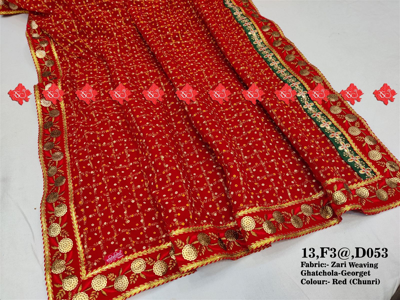 Ranisatiya Zari Weaving Red Georget Chunri Duppta - ranisatiyacreation