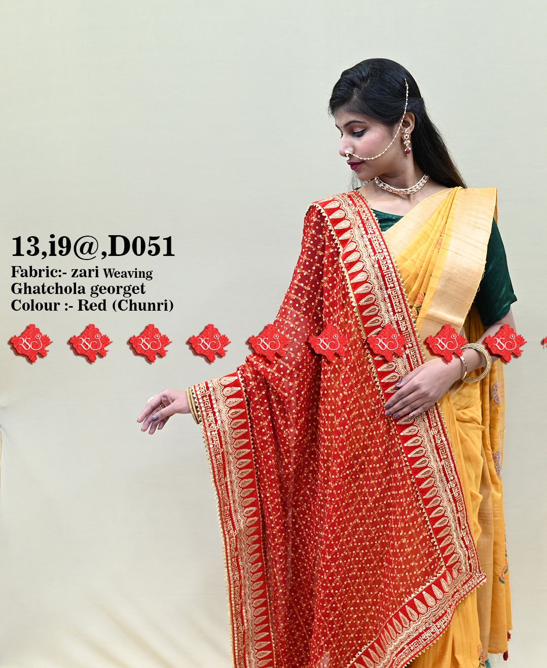 Ranisatiya Zari Weaving Red Ghatchola-Georget Chunri Duppta - ranisatiyacreation