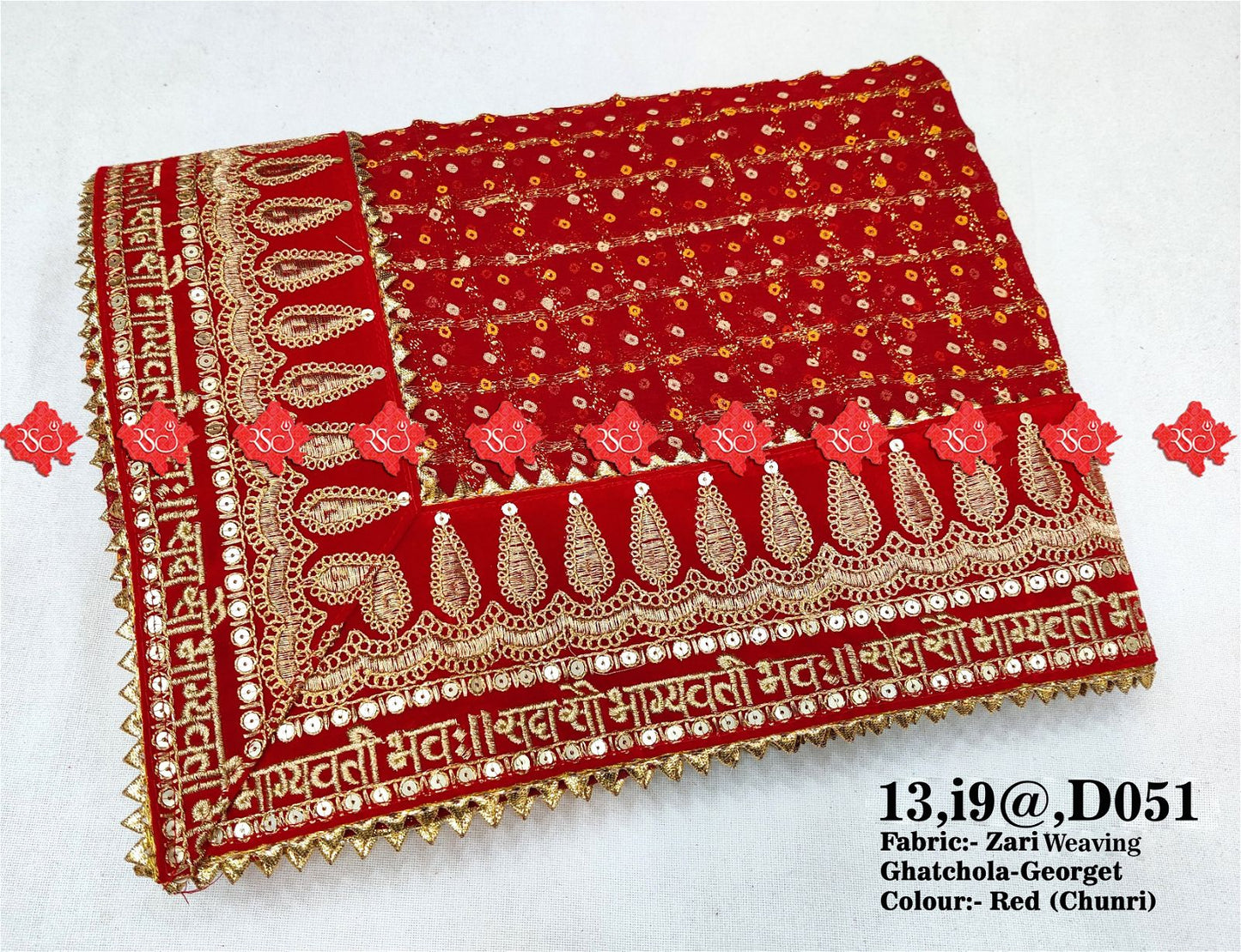 Ranisatiya Zari Weaving Red Ghatchola-Georget Chunri Duppta - ranisatiyacreation