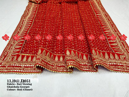 Ranisatiya Zari Weaving Red Ghatchola-Georget Chunri Duppta - ranisatiyacreation