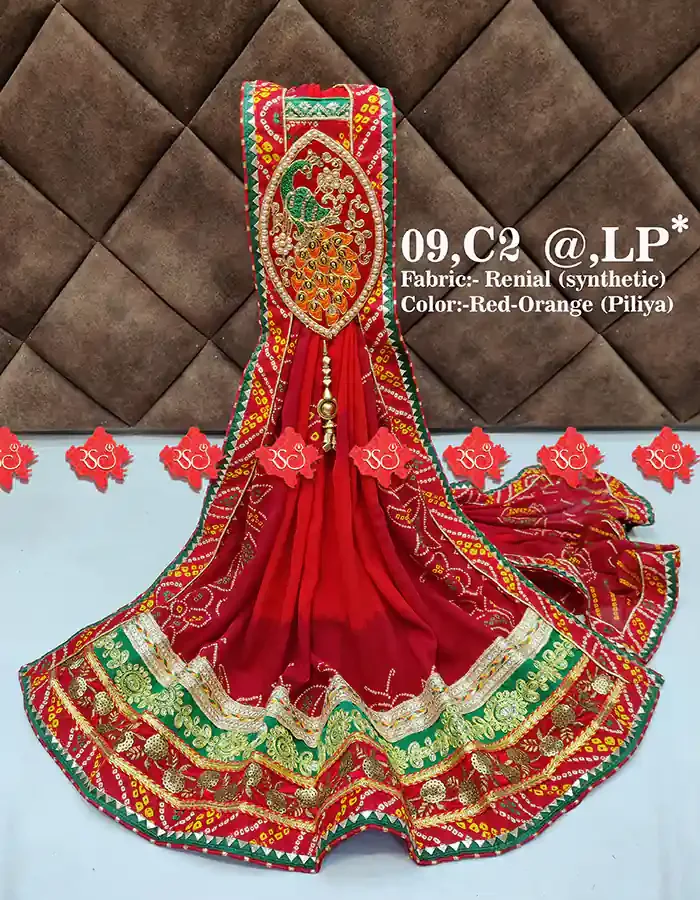 Marwari Red Orange Piliya, Marwari Odhna with Handcrafted Design by Ranisatiya Creation
