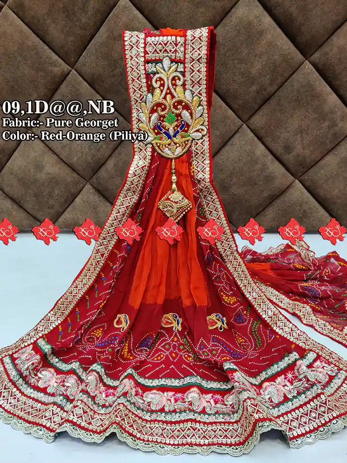 Pure Georgette Marwari broach Odhna (Puja Dupatta) With Heavy Boarder Unique and Elegance & 3 Butti , PURE GEORGETTE NB, RED-ORANGE PILIYA