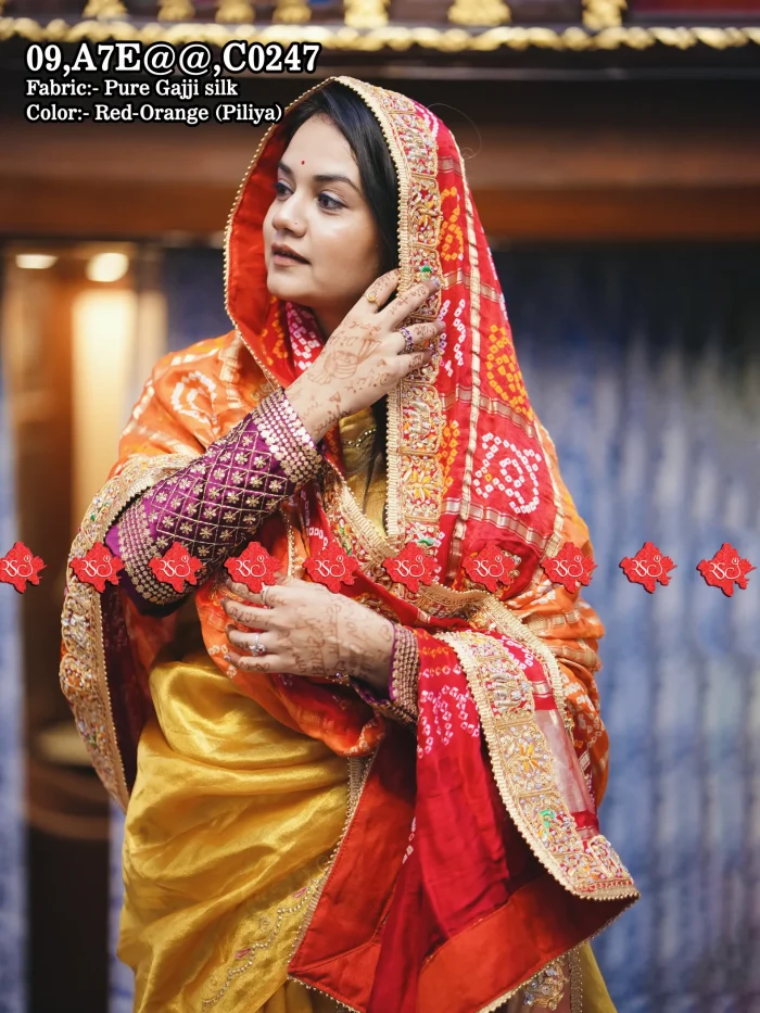 Ranisatiya Latest Heavy parrot Pure Gajji Silk Aara tari Hand Tied Odhna : No. 1 Choice Of Marwari