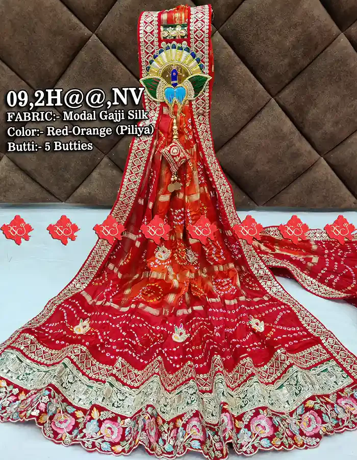 #1 Luxury Marwari Modal Gajji Silk Dupatta – Ranisatiya , NV , RED-ORANGE PILIYA