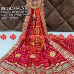 Ranisatiya Special Lightweight Modal Gajji Silk Odhna With Radha Krishna Broach, RED-ORANGE