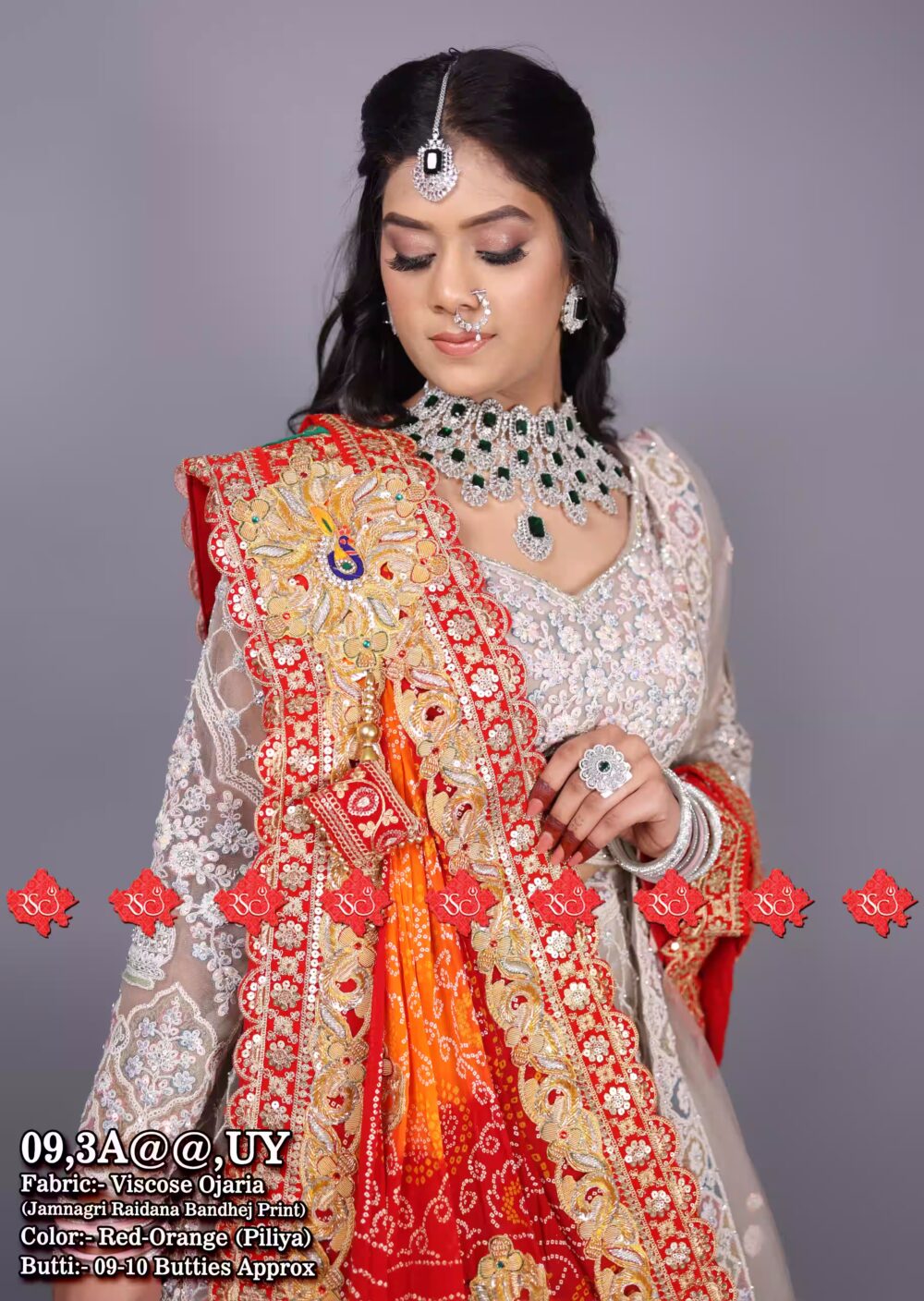 VISCOSE OJARIYA Belbutti Broach Odhna UY, RED-ORANGE PILIYA