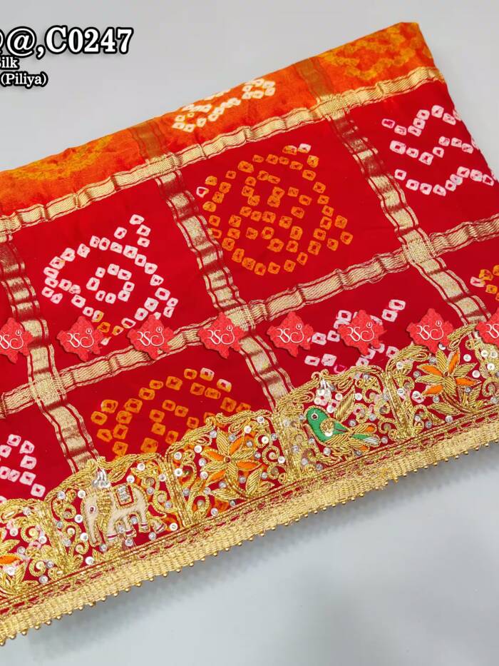 Ranisatiya Latest Heavy parrot Pure Gajji Silk Aara tari Hand Tied Odhna : No. 1 Choice Of Marwari