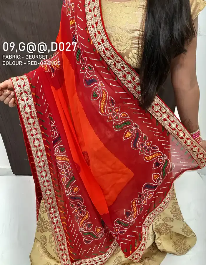 Ranisatiya Creation – Designer Marwari Dupatta: 365 Days of Timeless Rennial Luxury , D027 , RED-ORANGE PILIYA