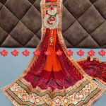 Pure Georgette Rajasthani Marwari Puja Odhna With Heavy Boarder Unique and Elegance & 3 Butti , KP , RED-ORANGE PILIYA
