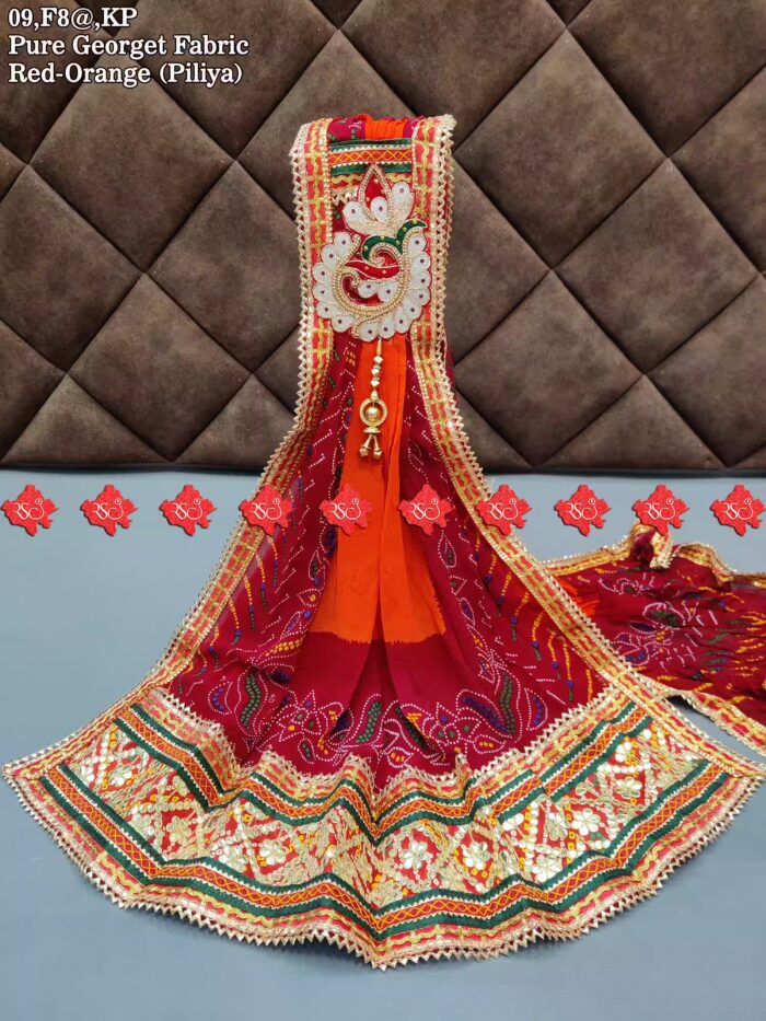 Pure Georgette Rajasthani Marwari Puja Odhna With Heavy Boarder Unique and Elegance & 3 Butti , KP , RED-ORANGE PILIYA