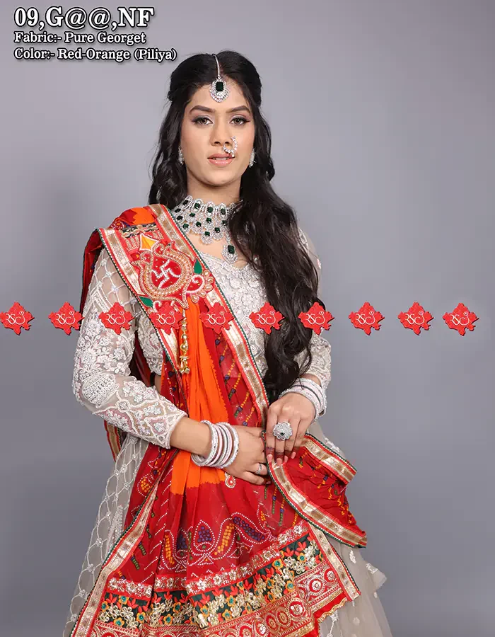 Rajasthani Marwari Durga Pooja Dupatta Unique and Elegance with 3 Butti , NF , RED-CHUNRI
