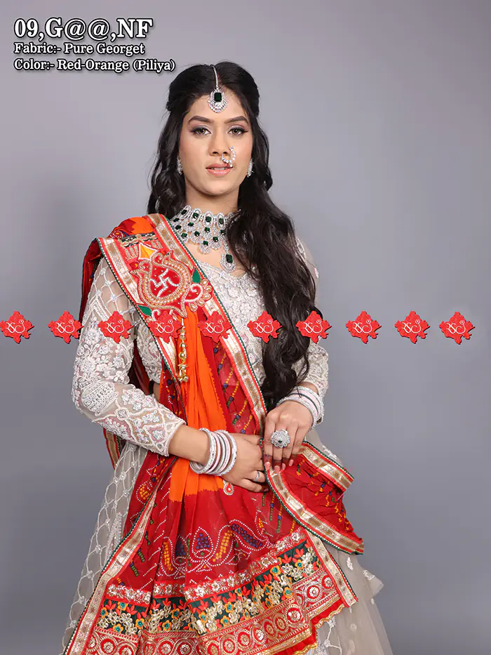 Rajasthani Marwari Durga Pooja Dupatta Unique and Elegance with 3 Butti , NF , RED-CHUNRI