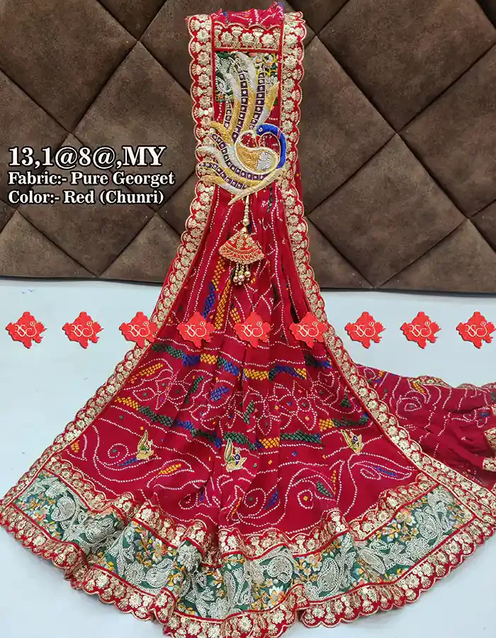 Ranisatiya Top Selling Pure Georgette Bandhej Odhna With Mayur Patch , PURE GEORGETTE MY , RED-CHUNRI , Pure Georgette Odhna