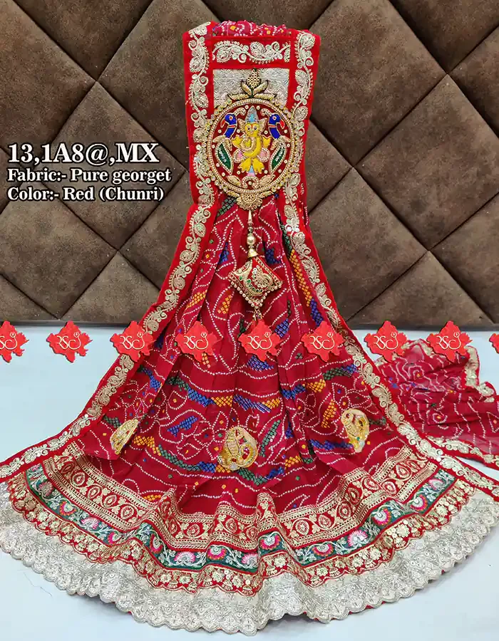 Ranisatiya Top Selling Pure Georgette Odhna Bandhej With Ganesh Ji Patch , PURE GEORGETTE MX, RED-CHUNRI