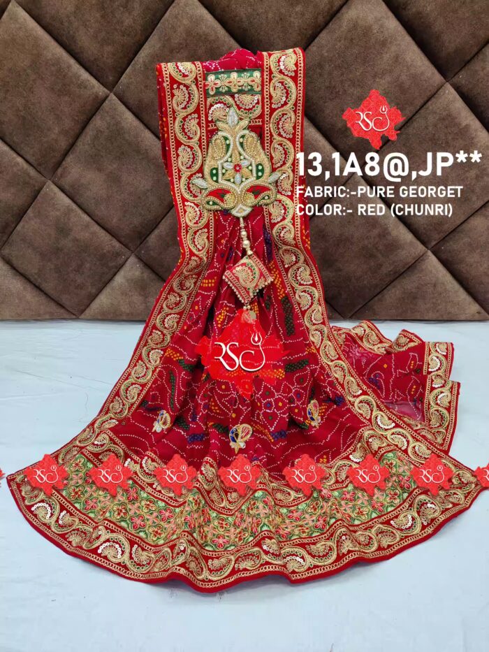 Ranisatiya New Launching Pure Georgette Marwari Broach Odhna with Heavy Boarder JP , PURE GEORGETTE JP , RED-CHUNRI