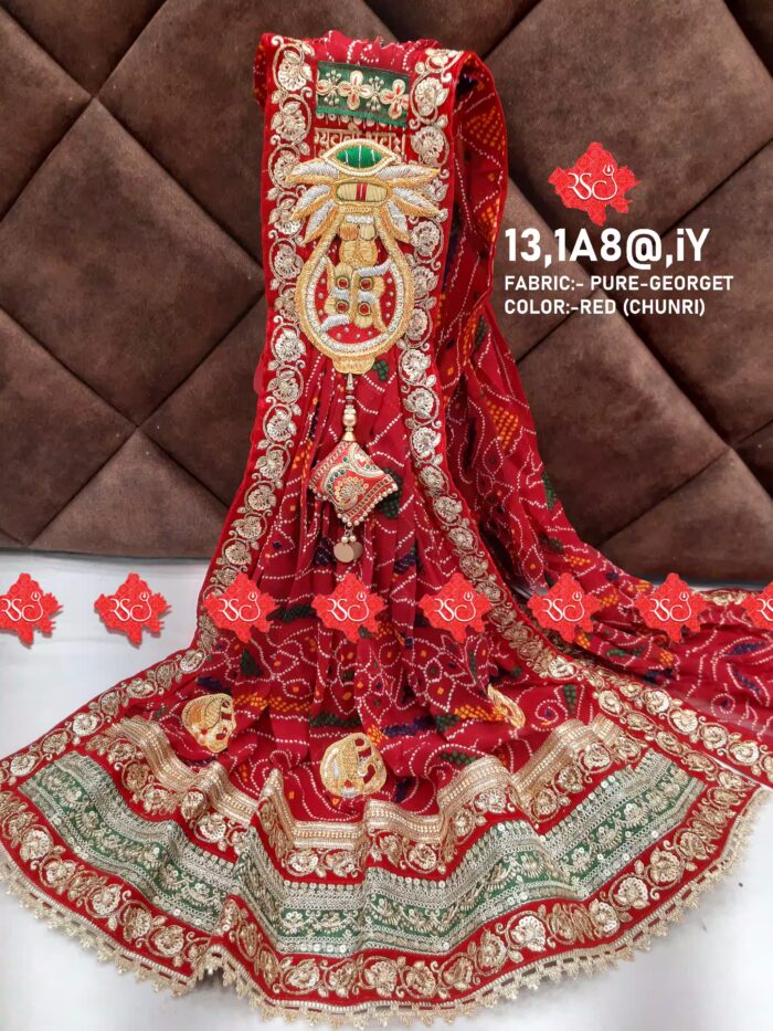 Ranisatiya New Launching Pure Georgette Broach Odhna with Heavy Boarder , PURE GEORGETTE IY, RED-CHUNRI