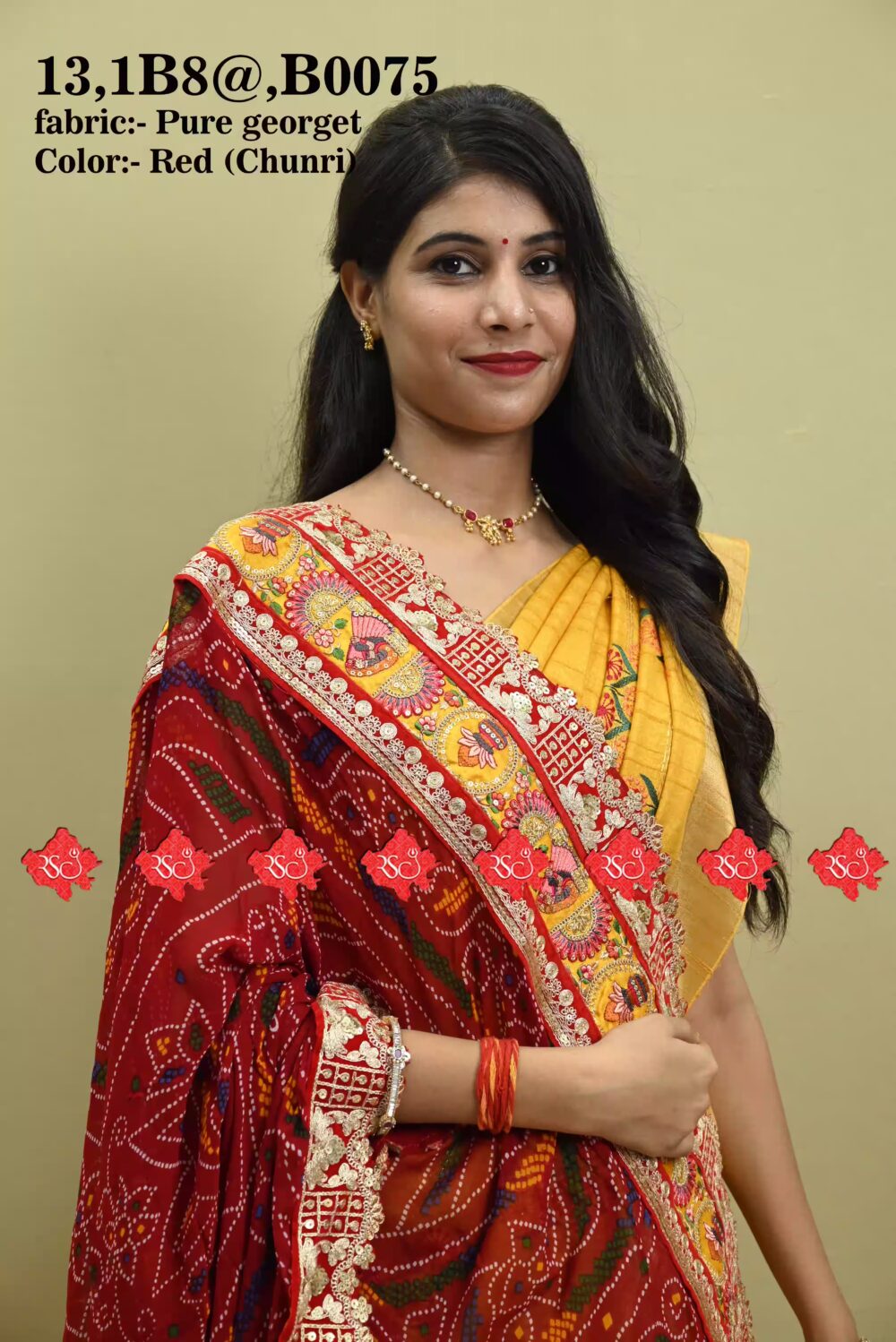 Ranisatiya Fancy Pure Georgette Red Bandhej Dupatta With Heavy Border