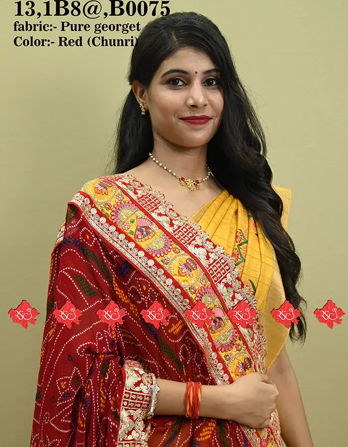 Ranisatiya Fancy Pure Georgette Red Bandhej Dupatta With Heavy Border