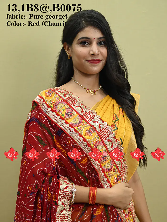 Ranisatiya Fancy Pure Georgette Red Bandhej Dupatta With Heavy Border