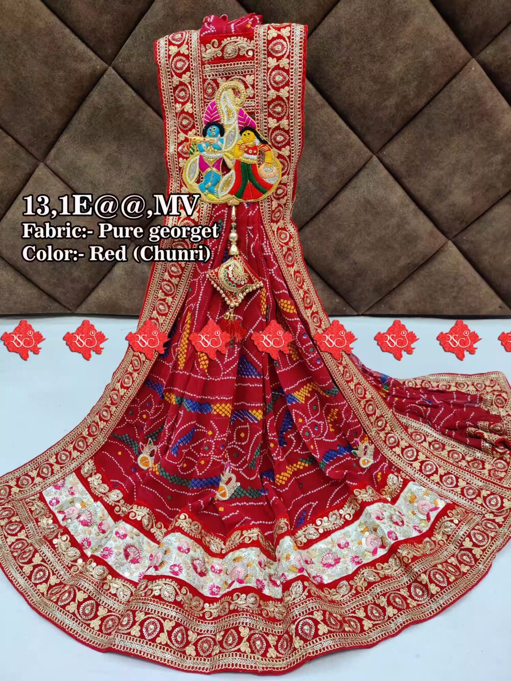 Pure Georgette Rajasthani Marwari Chunri Odhna Dupatta With Heavy Boarder Unique and Elegance & 3 Butti , MV RED-CHUNRI