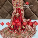 Pure Georgette Marwari Puja broach Dupatta (Puja Dupatta) With Heavy Boarder Unique and Elegance & 3 Butti , PURE GEORGETTE JR , RED-CHUNRI