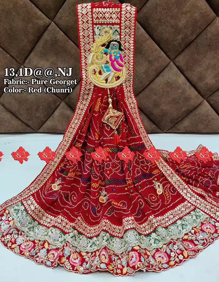 Pure Georgette Marwari Puja broach Odhna (Puja Dupatta) With Heavy Boarder Unique and Elegance & 3 Butti