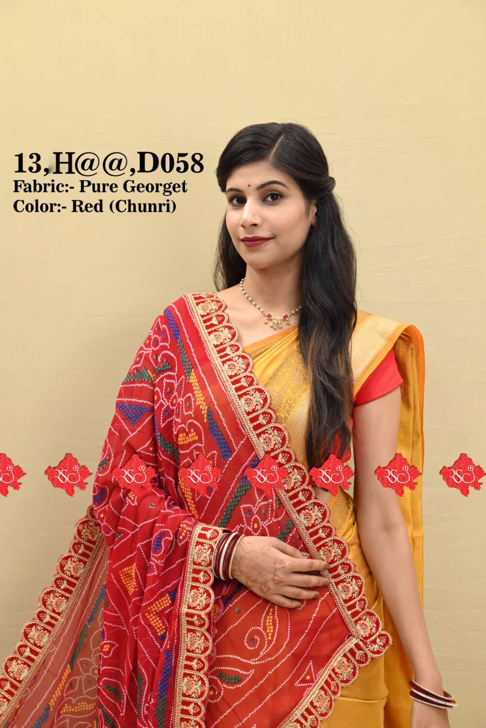 Ranisatiya Creation – Marwari Designer Dupatta: 365 Days of Timeless Rennial Luxury , D058 , RED-CHUNRI