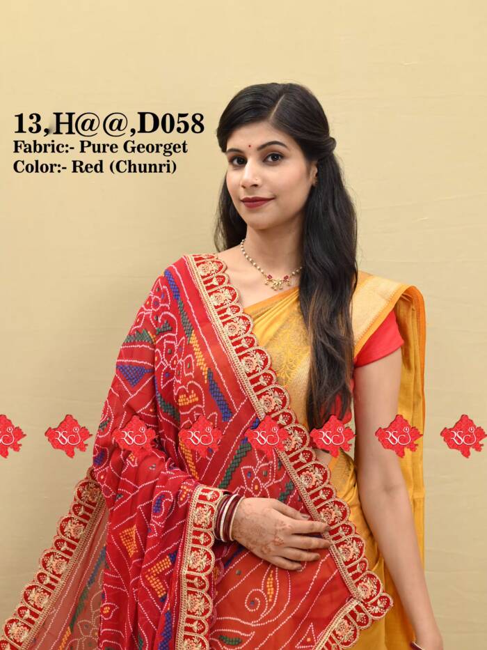Ranisatiya Creation – Marwari Designer Dupatta: 365 Days of Timeless Rennial Luxury , D058 , RED-CHUNRI