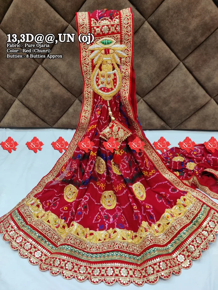 Festive Pure Ojariya Fabric With Kalash Butta Marwari Odhna Heavy Zardoshi Work With 15 butti , 13,UN RED-CHUNRI