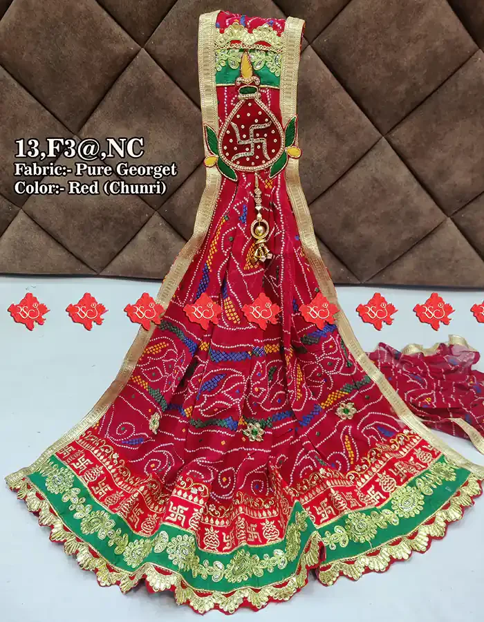 Pure Georgette Rajasthani Marwari Puja Dupatta With Heavy Boarder Unique and Elegance & 3 Butti , NC , RED-CHUNRI