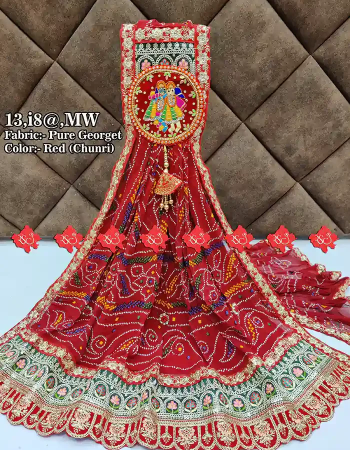 Rajasthani Look Pooja Dupatta Unique and Elegance with 3 Butti , MW , RED-CHUNRI