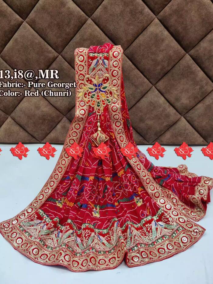 Rajasthani Look Dupatta Unique and Elegance with 3 Butti , MR, RED-CHUNRI