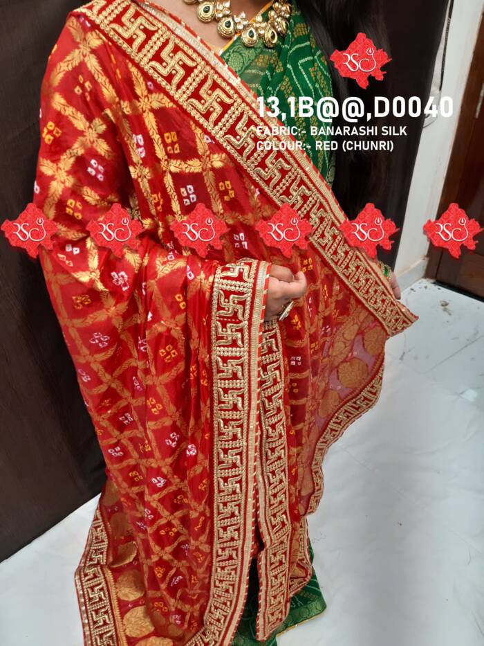 Top 1 Unique Banarasi Silk Dupatta for Wedding – Ranisatiya Creation , D0040 , RED-CHUNRI