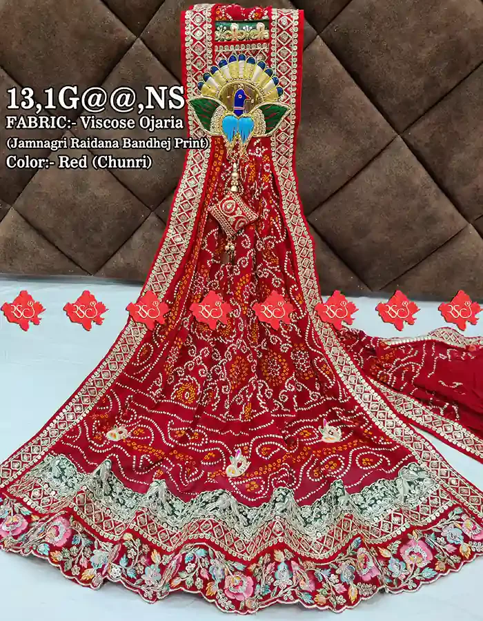 Top Rated Bandhej Chunri With Beautiful Peacock Butta WITH 3 BUTTIES