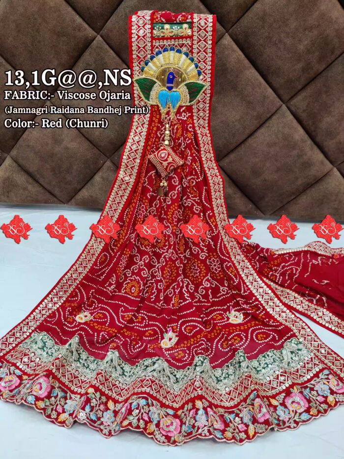 VISCOSE OJARIYA NP, RED-CHUNRI, Bandhej Chunri