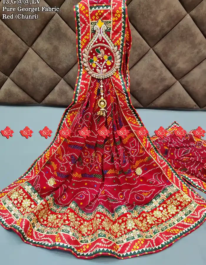 Ranisatiya Creation Beautifull Marwari Broach Odhna Unique and Elegance with 3 Butti , 13 , LV , RED-CHUNRI