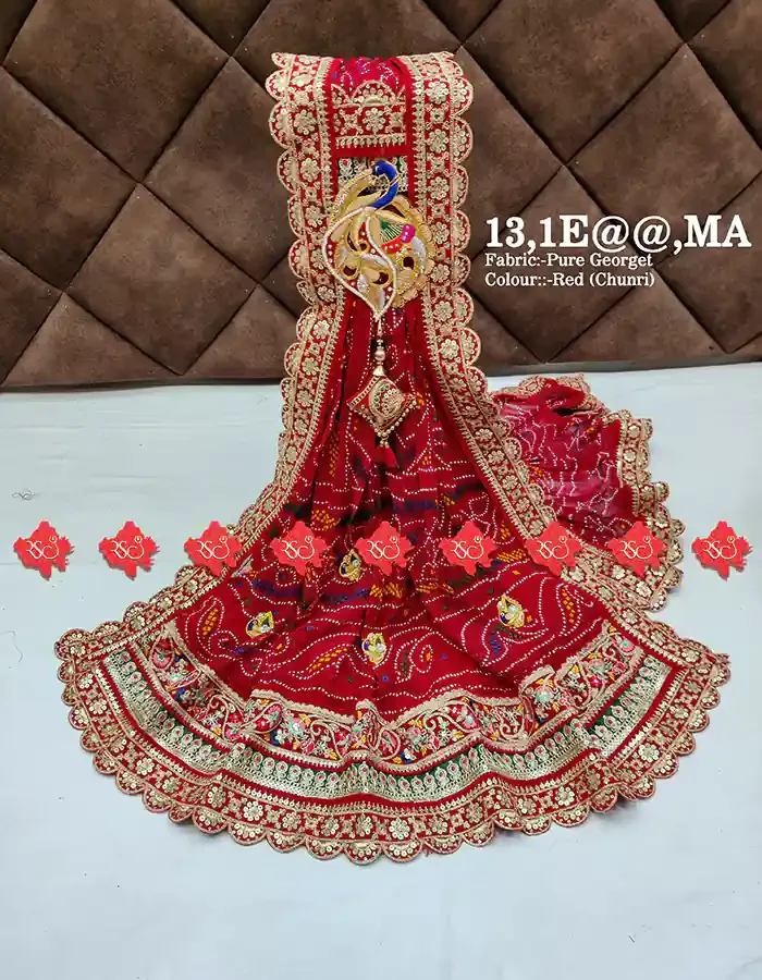 Ranisatiya Creation Beautifull Marwari Odhna Unique and Elegance with 3 Butti , 13 , MA , RED-CHUNRI