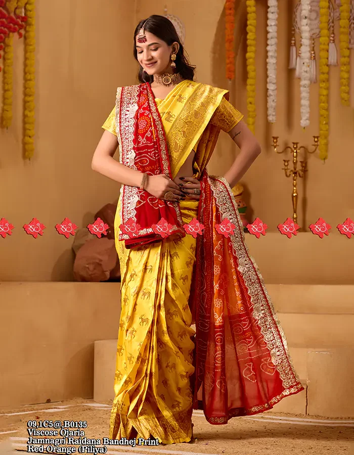 Traditional Print Traditional Viscose Ojariya Bandhej Dupatta for festive use Authentic No-1 Traditional Wear , 13-B0135 , RED-CHUNRI